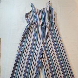 Beautiees Blue and Cream Stripped Crop Length Romper size 7 - C058